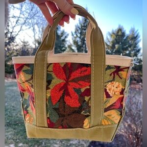 Vintage LLbean boat and tote small canvas floral foliage leaves USA tote bag